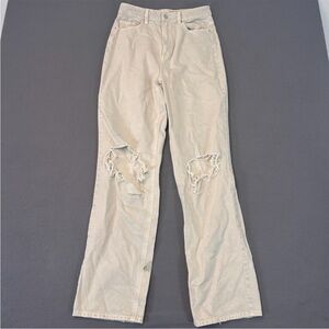 PacSun Beige Distressed Flare Jeans